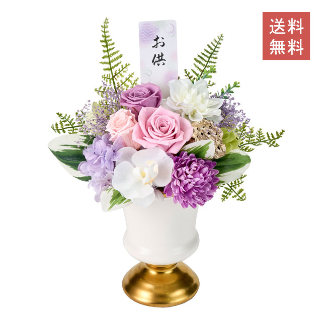 上品で落ち着きあるお供え用アレンジ（ホワイト＆ゴールド）