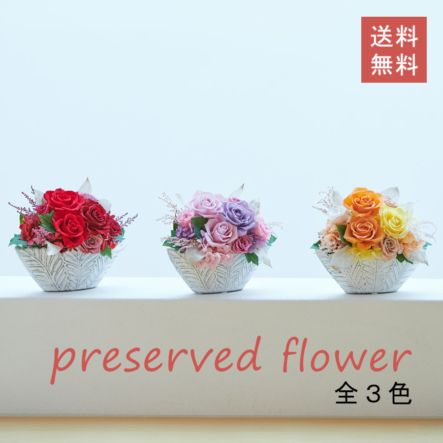 空間に彩りを添えるプリザーブドフラワーアレンジ（全３色）