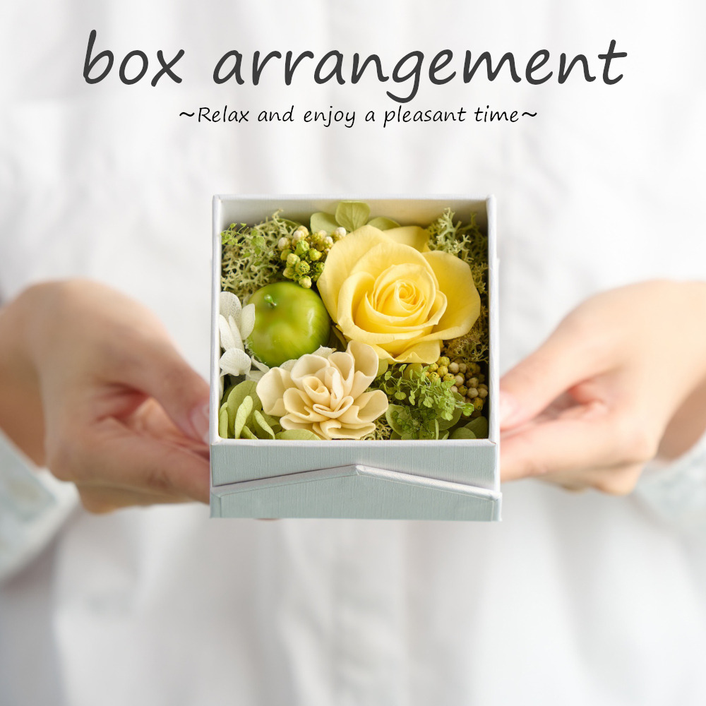 青りんごがアクセントの爽やかなアレンジボックス（Ｓ）