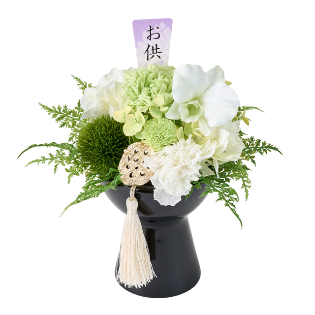 ホワイト＆グリーンの爽やかなお悔やみの花