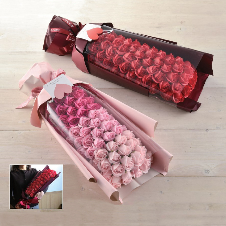 60輪ローズの大きなシャボンブーケBOX付（全2色）