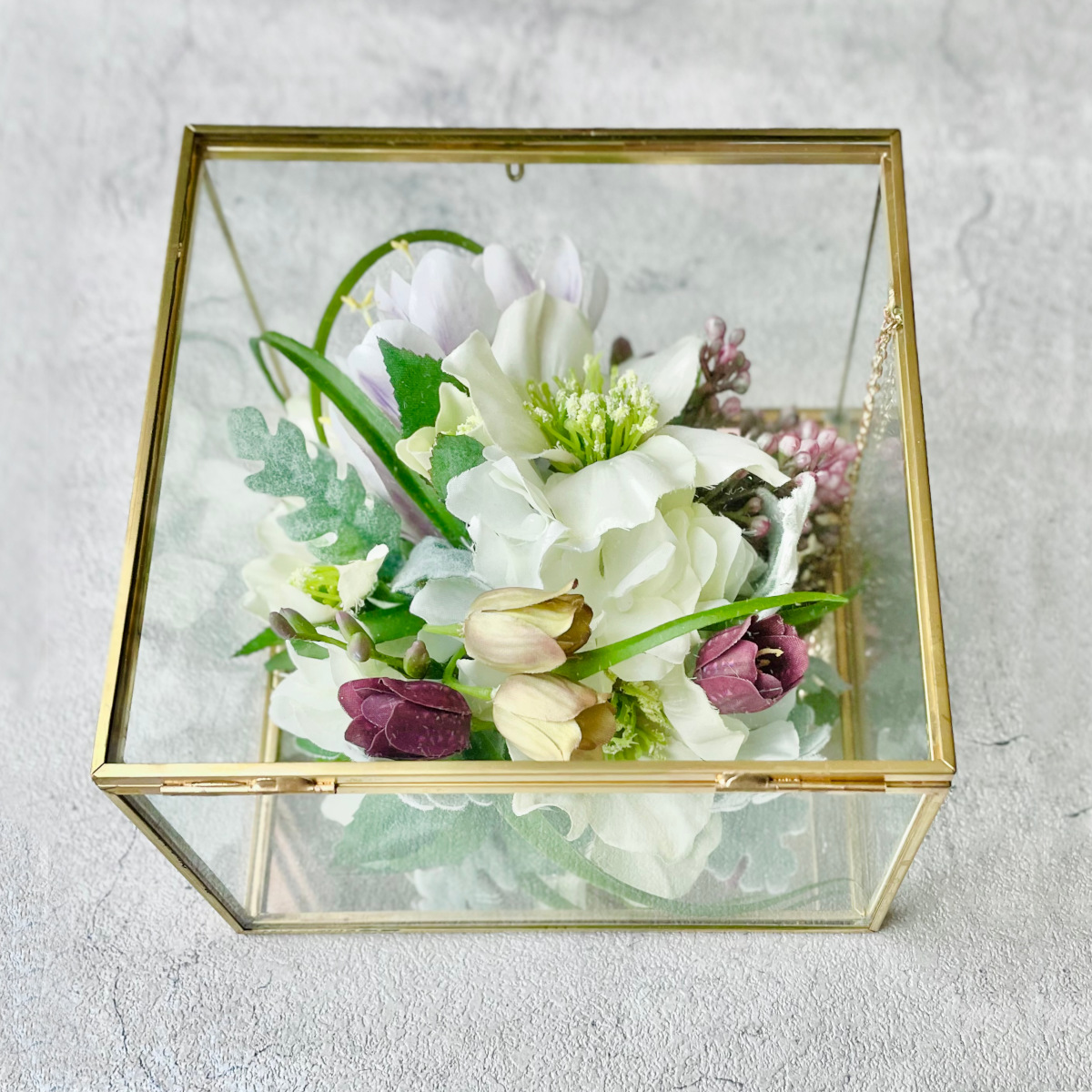 クリスマスローズのガラスBOXアレンジ L