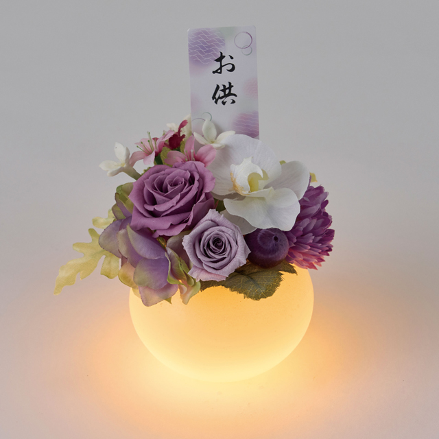 フューネラルアレンジ お供え 供花 丸型キャンドルタイプ（パープル）