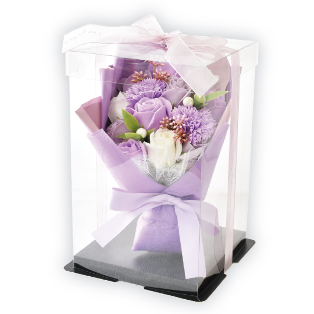 パールと和紙風のラッピングが綺麗なソープブーケ（パープル）